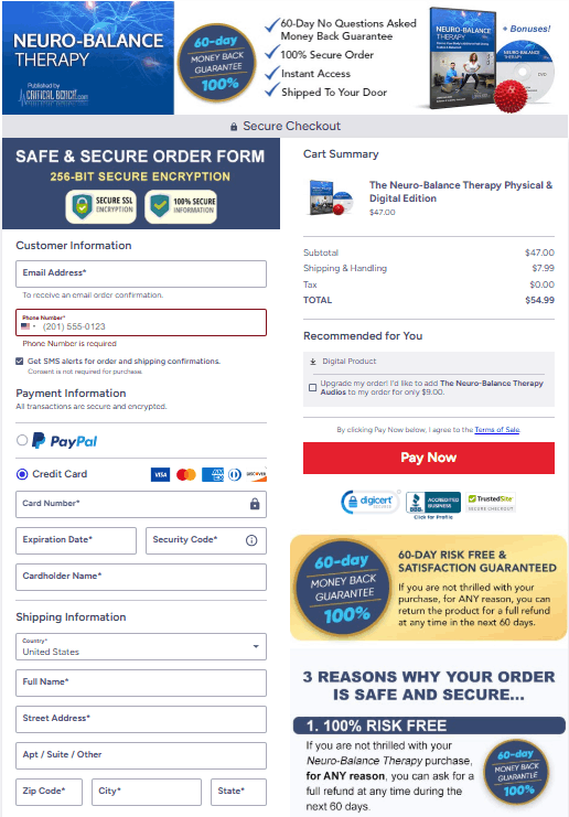 Neuro Balance Therapy checkout page